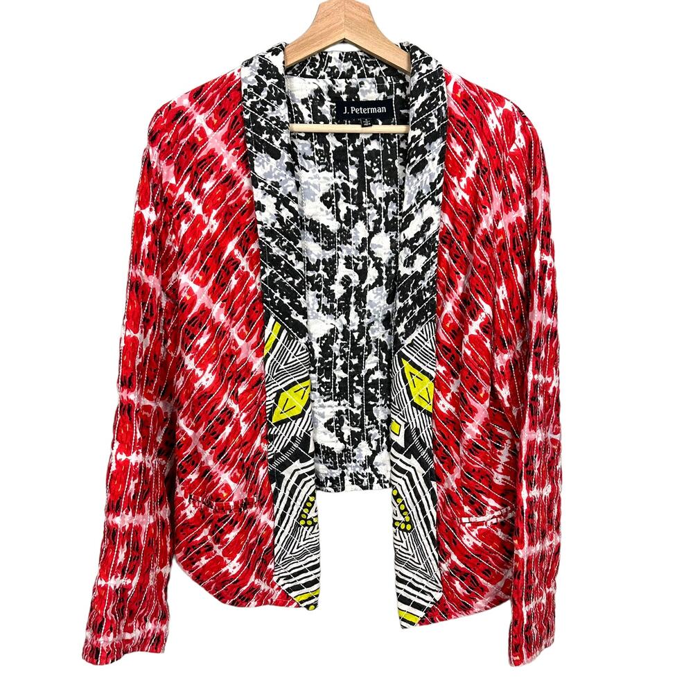 J Peterman Open Quilted Reversible Jacket Cardigan Art to Wear 6 S Small